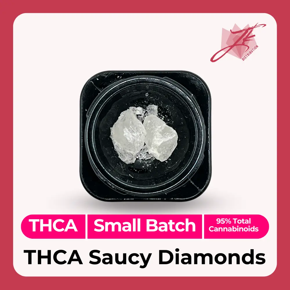 saucy diamonds inside black container
